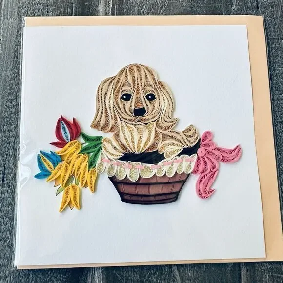 Quill Paper Puppy Dog Quilling Art Greeting Card