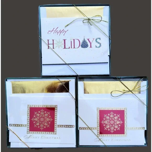 3 Boxes - 54 Deluxe Red Gold Snowflake Merry Christmas Cards Lined Envelopes NOS