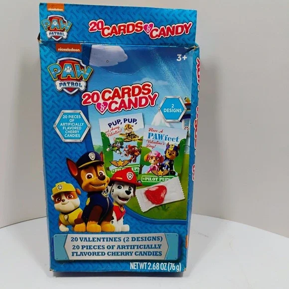 Paw Patrol 20 Valentines Cards 2 Designs with Candy Open Box