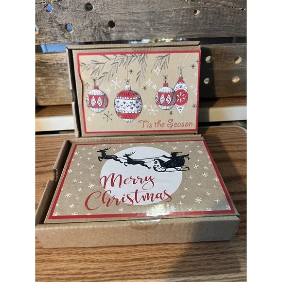 Rustic Style‎ Boxed Christmas Cards 24 ct new in box, Holiday greetings, santa