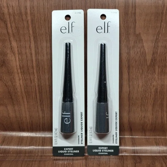 2x ELF Expert Liquid Eyeliner Charcoal 21706 Smudge Resistant Gray 0.14oz New