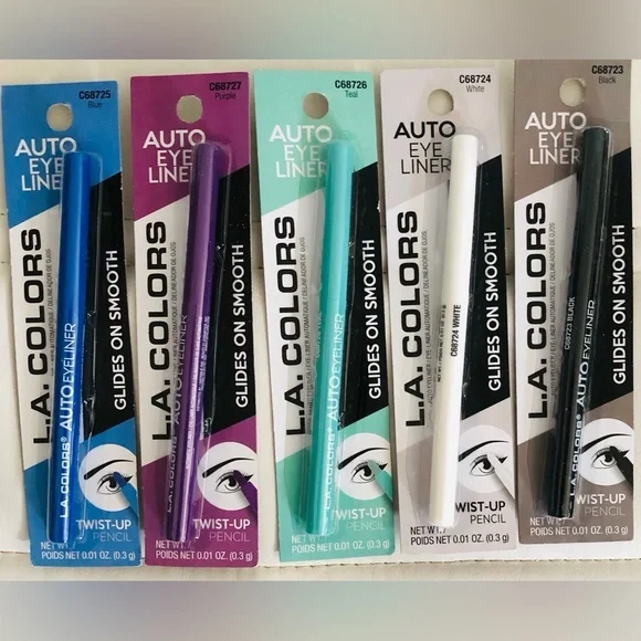 2pack smooth Twist up pencil Auto eyeliners in black, white, teal, purple & blue