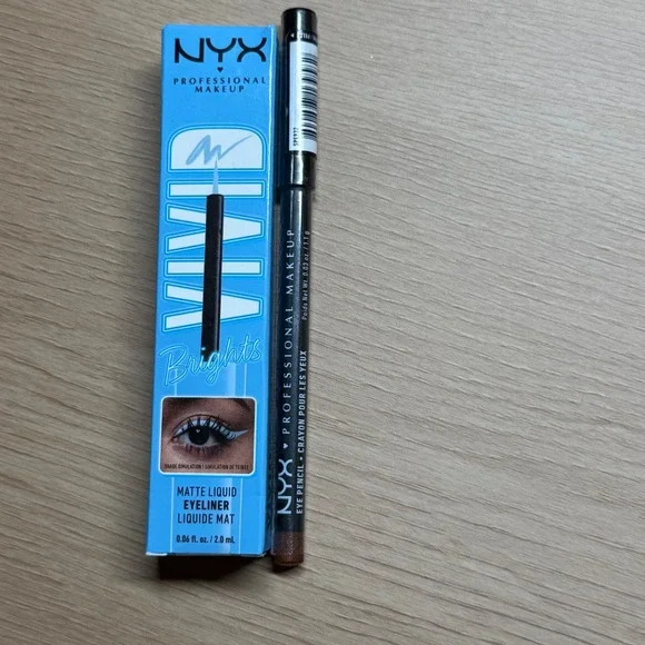 NYX Vivid Brights Liquid Eyeliner Blue Thang & Slim Eye Pencil Bronze‎ NIB