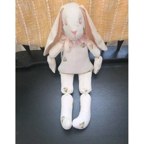 Vintage Floral Bunny Rabbit Lop Ear Easter Cottage Decor‎ 20 Inches Embroidered