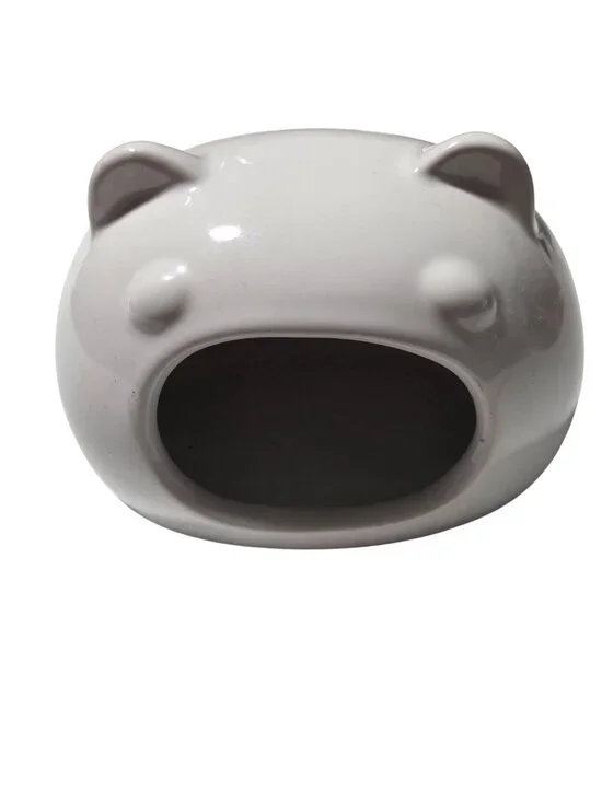 Ceramic Bear Shaped Small Animal Hideout 3.5 inch Wide Glossy White 7.8 oz