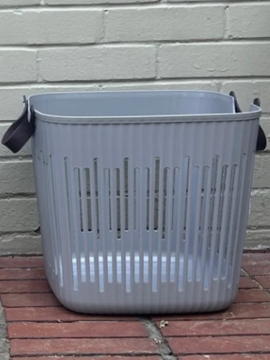 Scandinavian Light Gray Storage Basket Leather Handles Rounded Square Tote DORMz