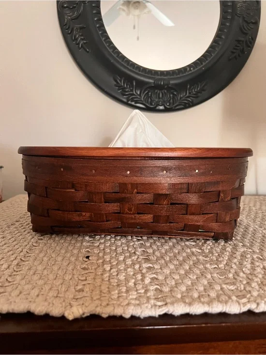 Henn Workshops Brown Wooden Tissue Box Basket