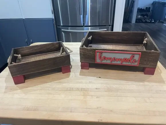 2 Rustic Wooden Crates Container Boxes Homemade Decor Storage Risers Display