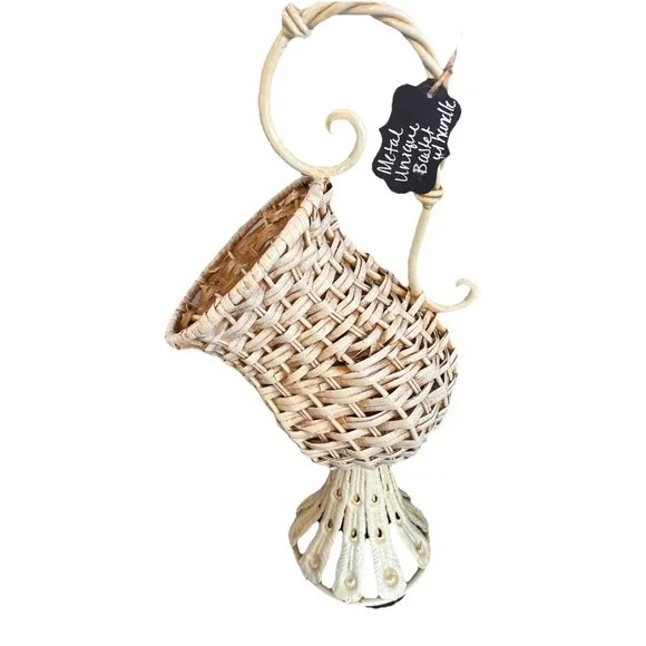 off white Metal Unique Basket With Handle Approximately 19.5