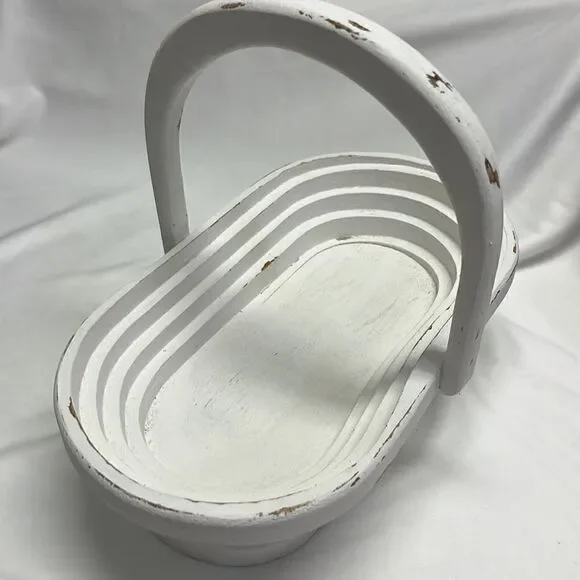 Oval Shaped Upcycled Alabaster Oak Wood  Decor Basket Bowl Organizer
