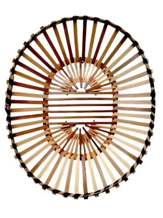 Mid Century Modern Japanese Style Bamboo Wooden Slat Oval Basket