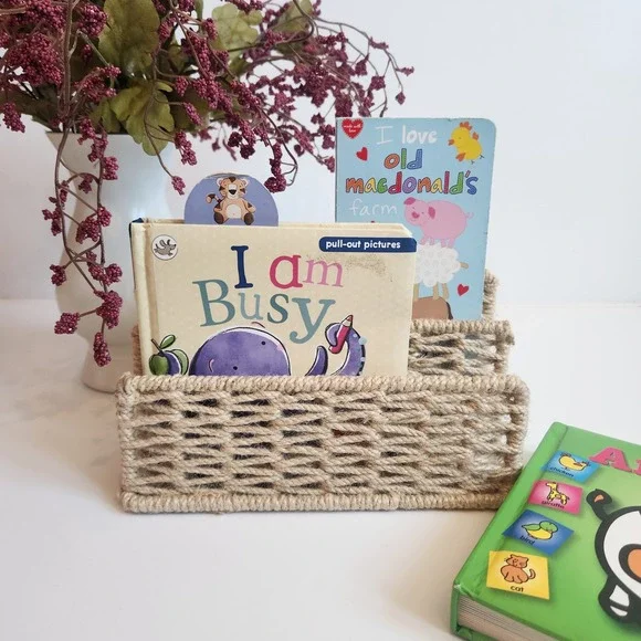 Woven Jute Rope Book‎ Caddy Nursery Mail Organizer Natural Boho Tiered Basket