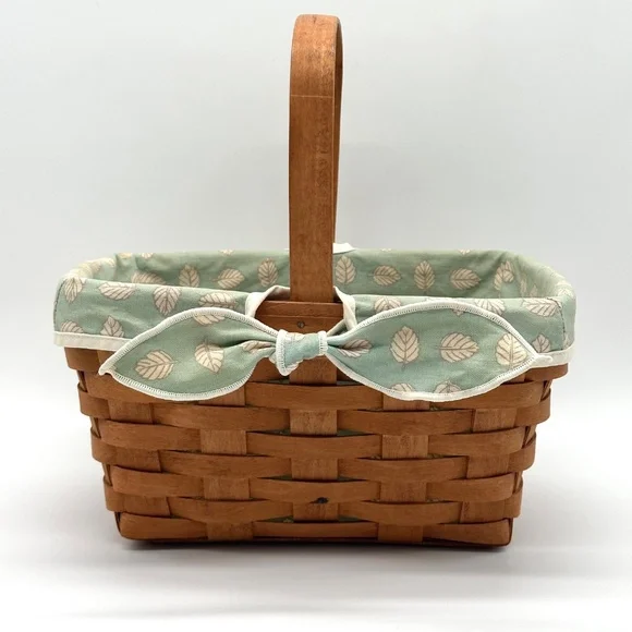 Longaberger Spring Basket With Sage Leaf Cloth Liner 1990