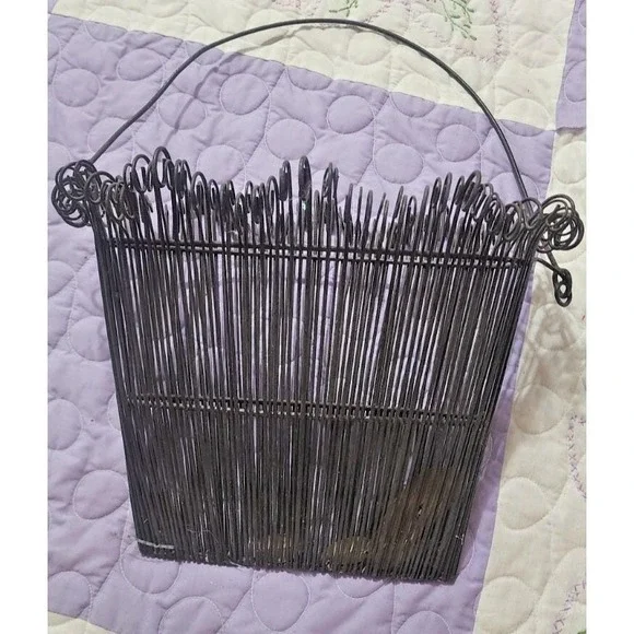 wrought iron wire pocket hanging basket, plants, decor,  garden display, industr