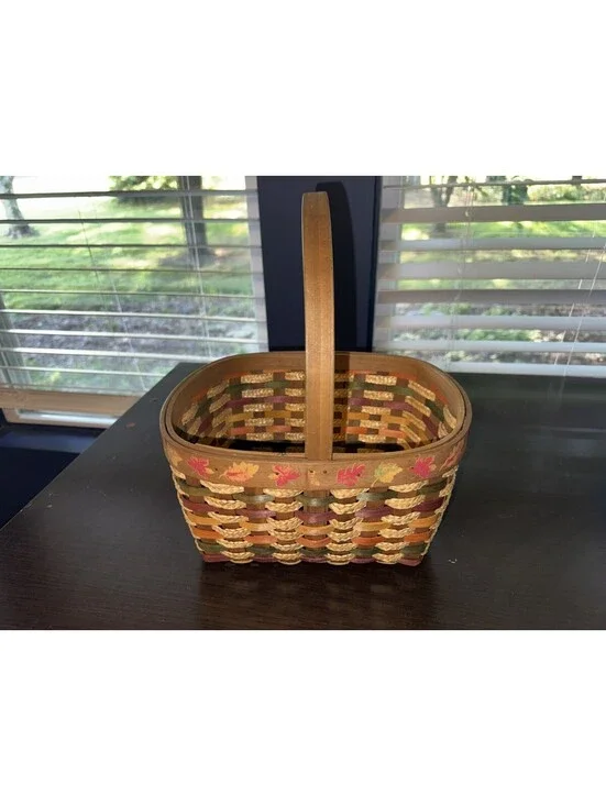 Unbranded Woven Small Sized Fall Autumn Basket Handle with Leaves. See images