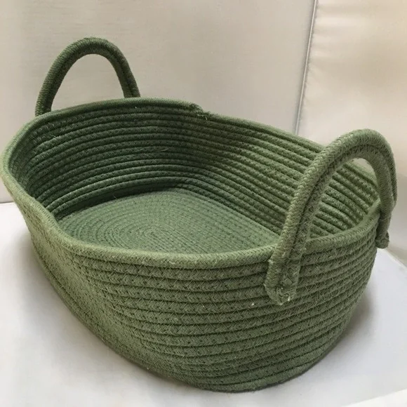 Woven Rope Basket Home Unisex OS Green Oval Storage Bin with Handles Cottagecore