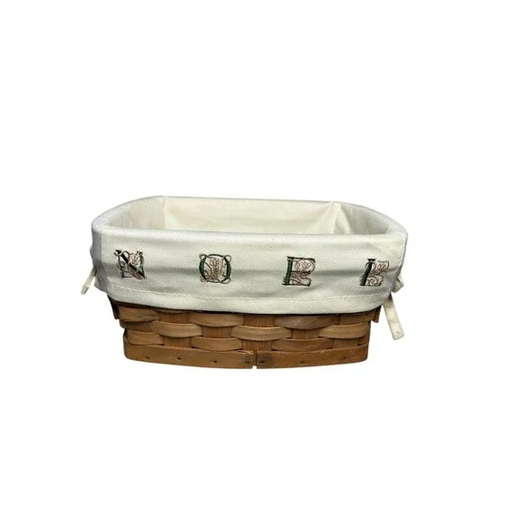 Vintage Longaberger Noel wicker Basket‎ with Embroidered Fabric Liner Brown