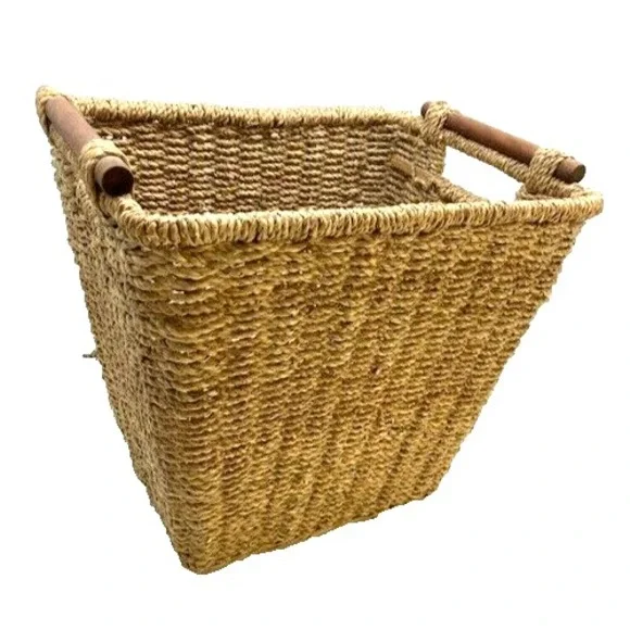 Boho‎ Natural Vintage Rush Weave Trash/Waste Paper Basket 11.5