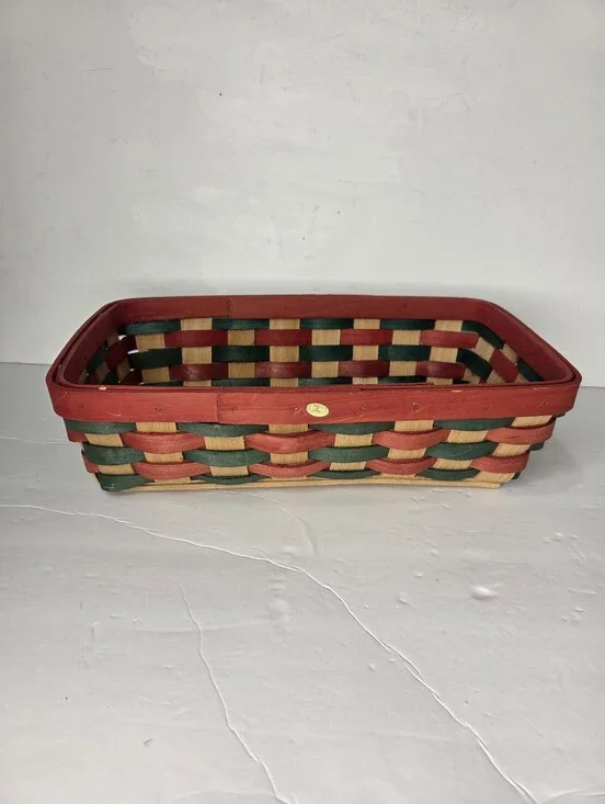 Red And Green Rectangular Woven Wood Christmas Decorative Basket