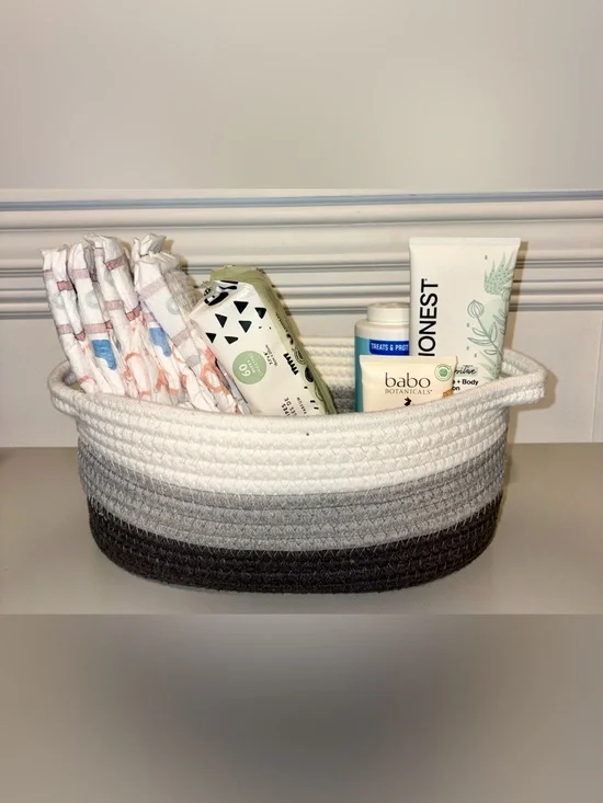Neutral Gray Rope Diaper Caddy Organizer Basket | Nursery Storage Bin