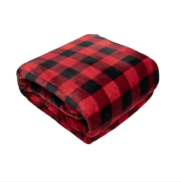 The BIG One Family Sized Plush Oversized Red and Black Plaid Throw Blanket