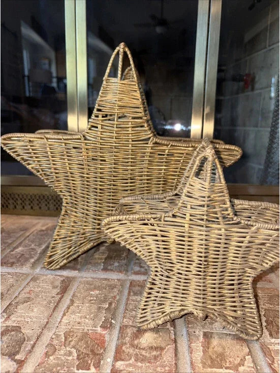 Star Wicker Baskets Set 2 Vintage Brown/Gold  Stackable Baskets