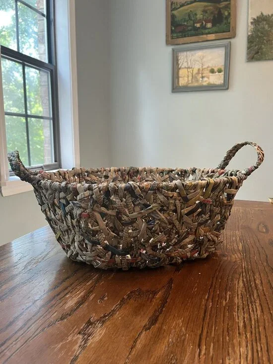 Trader Joe's Hand Woven Recycled Newspaper Oval Basket 16