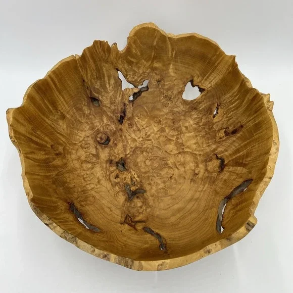 Maple Burl Wood Turned Natural Live Edge Bowl, Artist Signed V Leibrant 0152 Lg