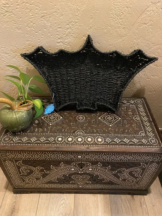 Black Woven Bat Basket Halloween Tray Ross Stores JMLE Spooky Gothic Boho 23”