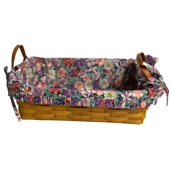 VTG Longaberger Petunia Basket Brown May Series Floral Liner Handwoven 1997