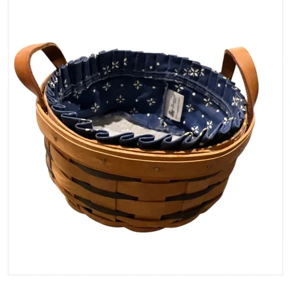 LONGABERGER Round Leather Handles Basket with Fabric Protector 7”wide x3…