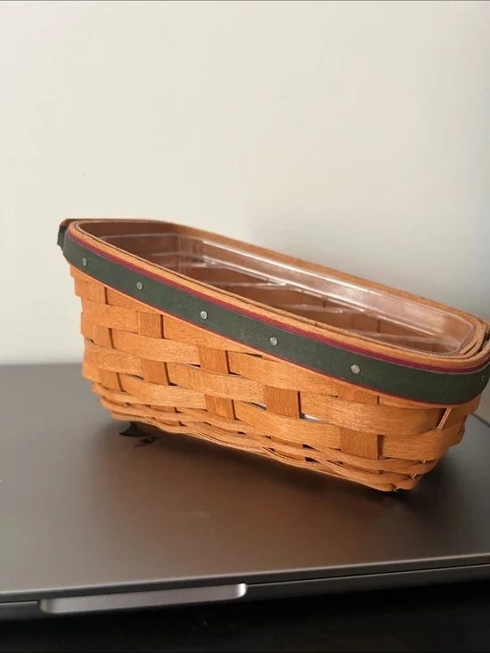 Woven Longaberger Basket with Green and Red Trim