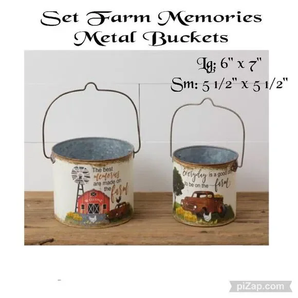 New Primitive Set‎ 2 Farm Memories Metal Buckets by YHD