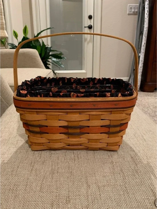 Longaberger Basket with Pumpkin Cloth Liner and Plastic Insert