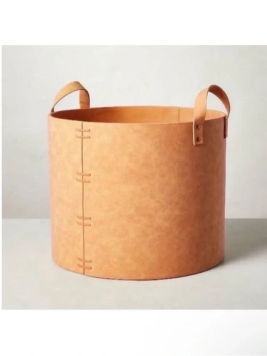 NWT Large Faux Leather Storage Bin Basket with Handles 13
