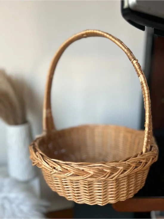 Woven Handled Decorative Basket in Natural Tan