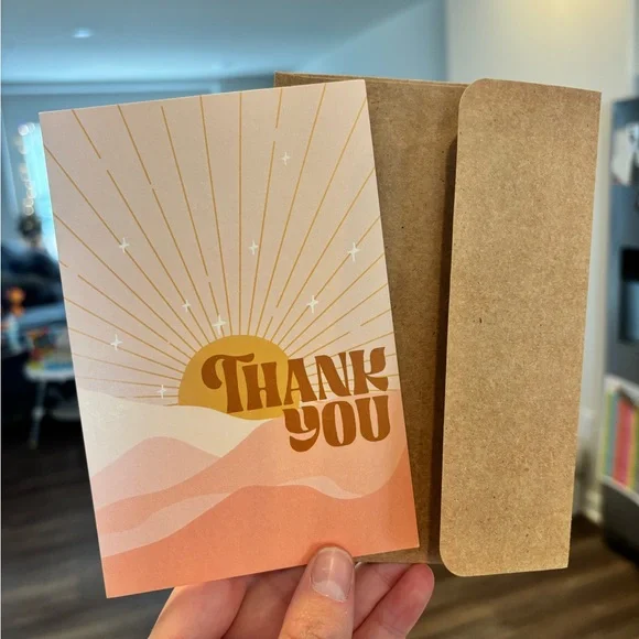 100 Thank You Cards + Brown Envelopes – Sunset Retro Design ☀️