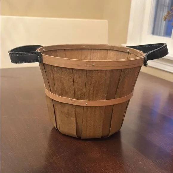 Rustic Wooden Basket with Black Handles