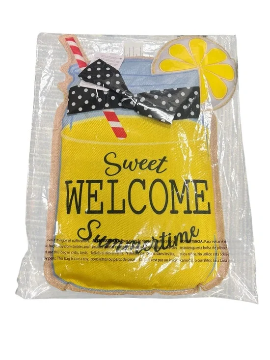 Evergreen Burlap Summertime Lemonade Welcome Sign Door Hanger