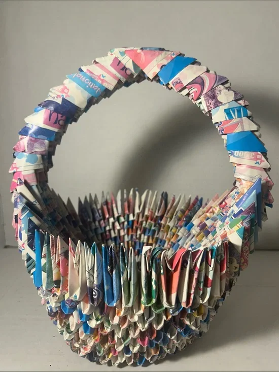 Colorful Handwoven Origami Paper Basket - Multicolor