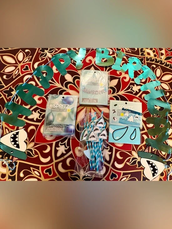 SPRITZ Blue Shark Party Supplies Pack - Blue & Teal Decorations