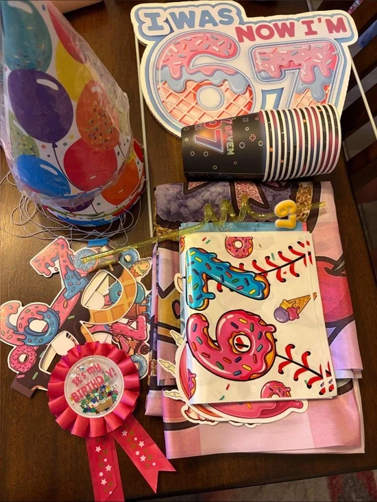 Colorful “6/7” Birthday Party Kit - Hats, Bags, Cups, decor etc