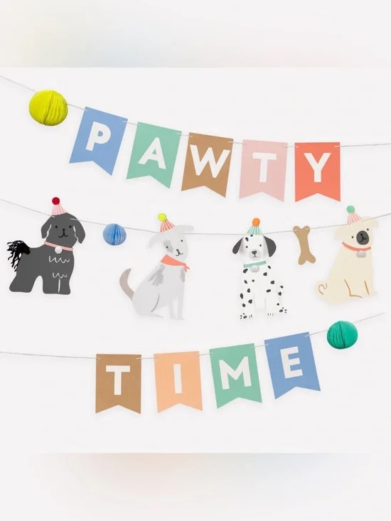 Meri Meri Pawty Time Decorations including Dog Garland - Multicolor Banner