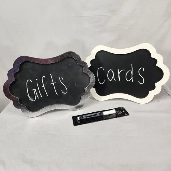 2 Small Chalkboard Easels Wedding Party With Chalk Marker White Silver