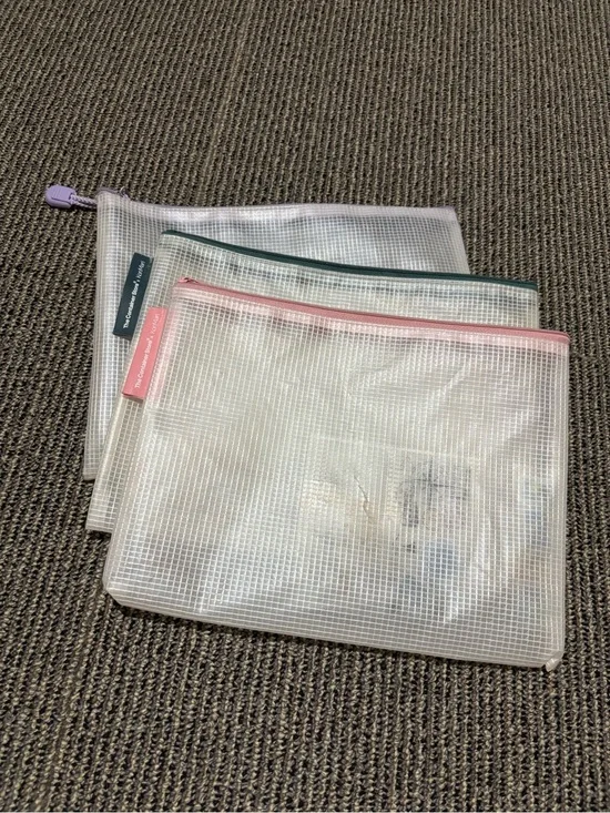 Clear Mesh Zip Pouches - Set of 3 with Pink, Green, Lavender Zippers