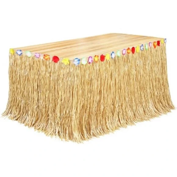 Table Skirt Natural 9 Feet x 29.5Inch Hawaiian Table Skirt for Tropical Hawaiian