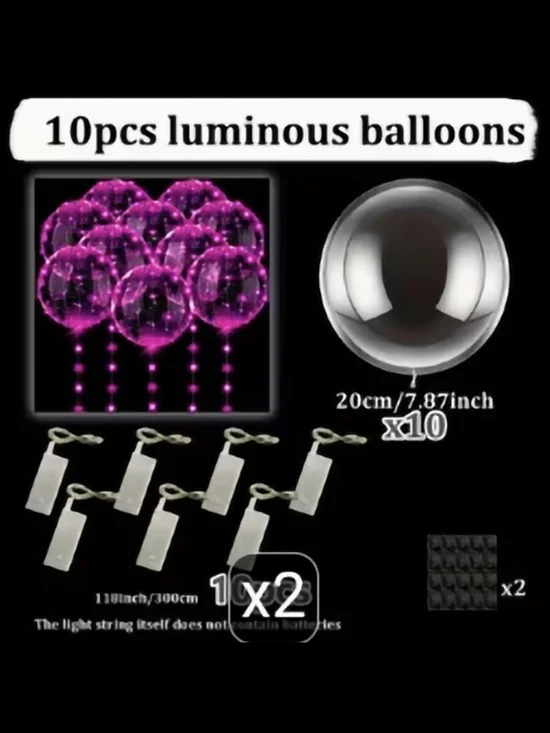 Luminous Pink Bubble Balloons - 10-Pack LED Party Balloons