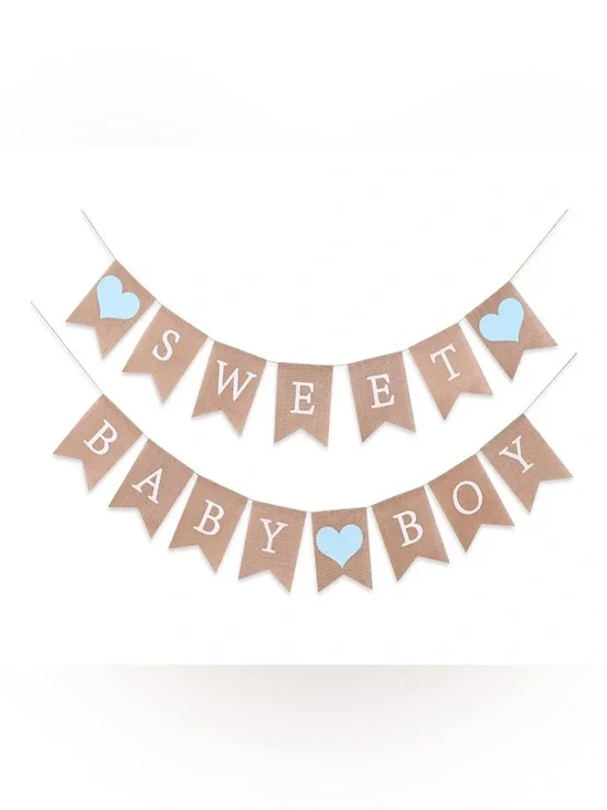 Sweet Baby Boy Burlap Banner Garland - Blue