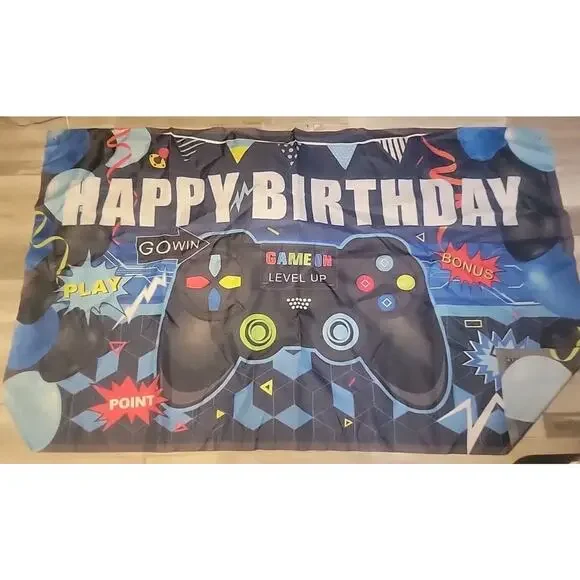 Birthday Banner For Gamers 72” X‎ 42” Durable Tear Resistant Polyester Fabric