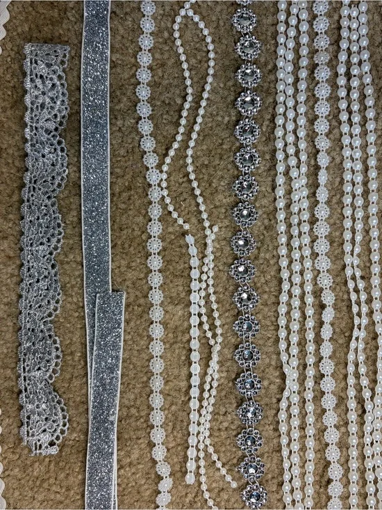 Silver Pearl and Rhinestone ribbon pieces